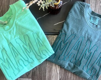 Embroidered Mama Shirt, Comfort Colors Mama Shirt, Mother's Day Shirt, Mother's Day Gift, Mom Shirt, Varsity Mama Shirt, Neutral Mama Tshirt