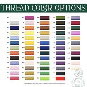 May include: A color chart showing thread colors with corresponding numbers. The chart is organized in columns with each column containing 10 thread colors. The colors range from white, gray, blue, green, red, orange, yellow, brown, pink, and purple.