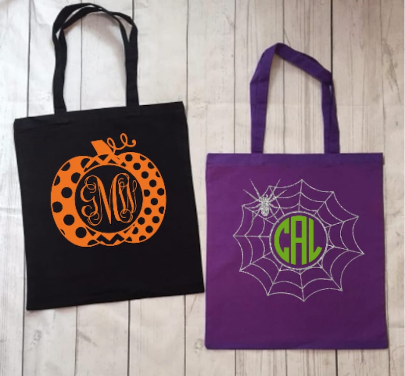 Personalized Halloween Trick Or Treat Canvas Bags Black Canvas Bag Monogram Halloween Bag Purple Canvas Bag