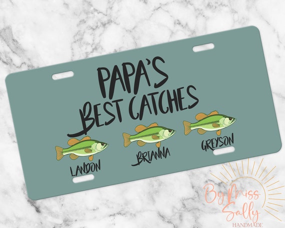 Papa Personalized Fishing License Plate, Kids Name Car Tag, Vehicle Tag,  Grandkids Names Gift, Personalized License Plate, Gift for Papa 