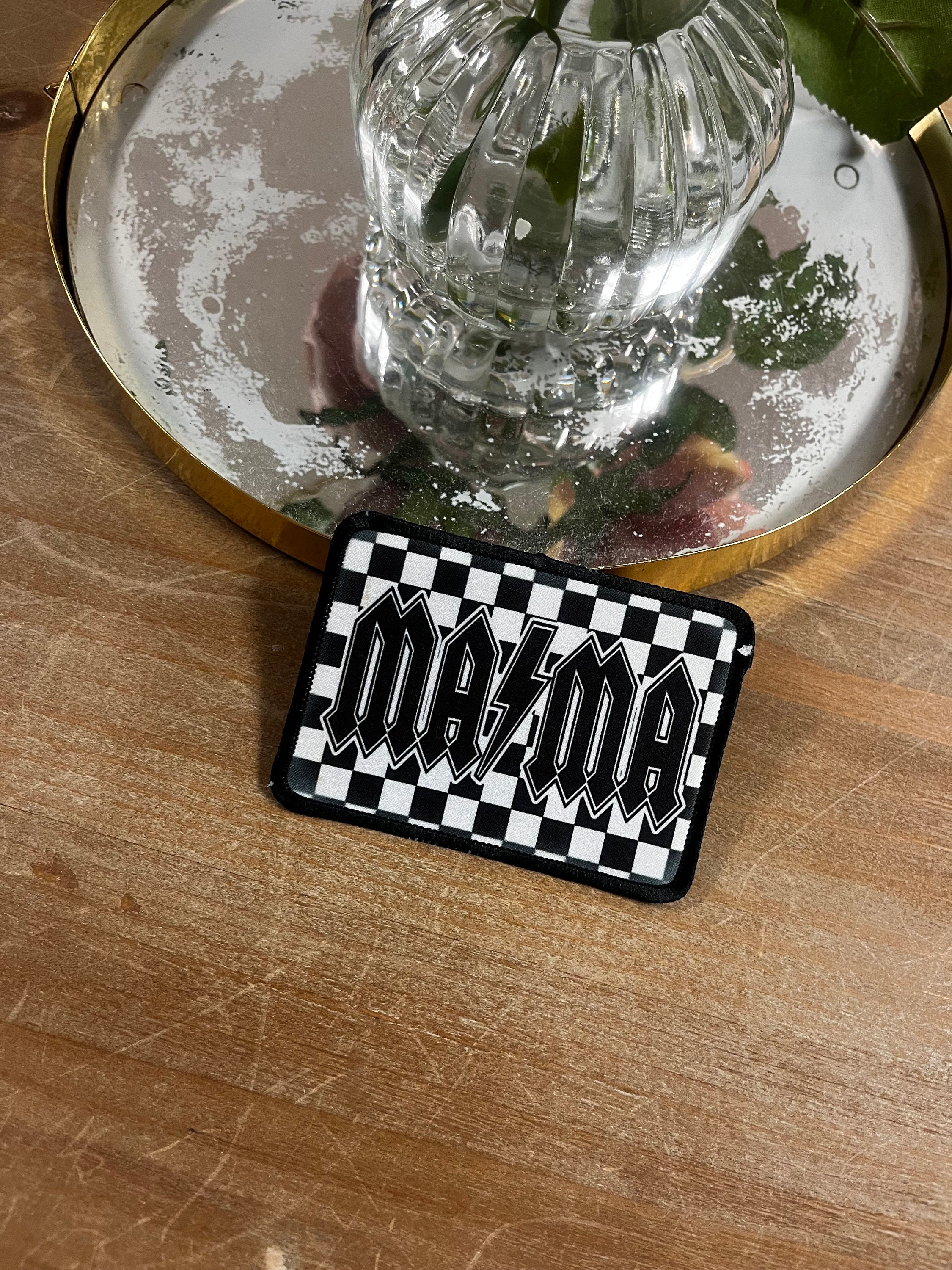 Mama Iron On Patch, Trucker Hat Patches, Iron On Patches, Checkered Hat Patch, Rock Mama, Bag Patch, DIY, Hat Bar