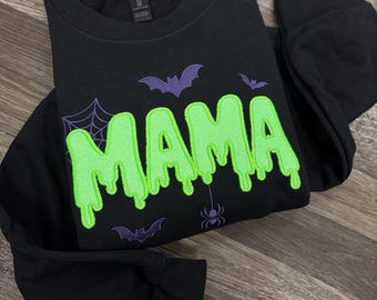 Embroidered Halloween Mama Crewneck, Spooky Mom Sweatshirt