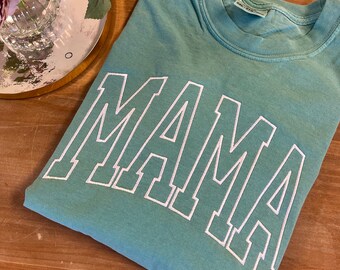 Embroidered Mama Shirt, Comfort Colors Mama Shirt, Mother's Day Shirt, Mother's Day Gift, Mom Shirt, Varsity Mama Shirt, 3D Embroidery