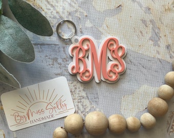 Monogram Keychain, Acrylic Keychain, Layered Keychain, Diaper Bag Tag, Backpack Name Tag, School tags