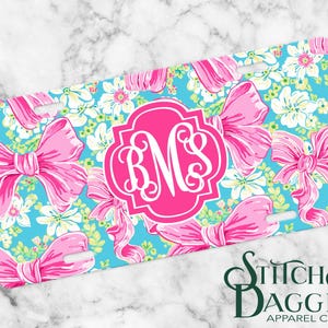 Flower and Bow Coquette Monogram License Plate, Pink Bow Name Car Tag, Front Car Tag,  Custom License Plate, Personalized License Plate