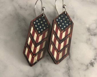 American Flag Earrings, Patriotic Earrings, Independence Day Earrings, July 4 Earrings, Diamond Shape Earrings, USA Earrings