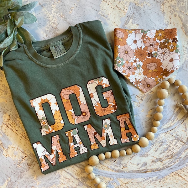 Dog and Owner Matching Bandana and Shirt, Bandana and Pocket Shirt, Dog and Owner Shirt, Boho Florals, Comfort Color Tshirt