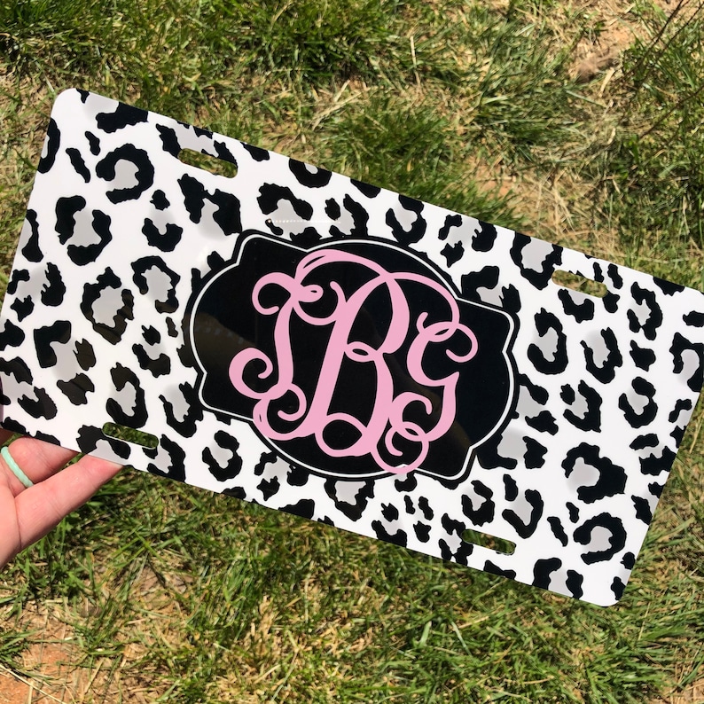 Leopard Personalized License Plate Pale Pink White Leopard Etsy