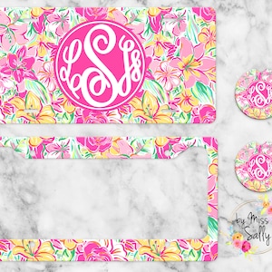 Preppy Personalized License Plate, Custom Car Tag for Women, Name Car Tag, Lilly License Plate Frame, Car Coasters, Personalized