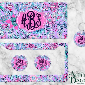Preppy Personalized License Plate, Custom Car Tag for Women, Name Car Tag, Floral License Plate Frame, Car Coasters, Personalized