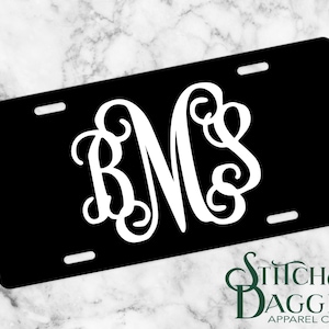 Black Monogram License Plate, Black Name Car Tag, Front Car Tag,  Custom License Plate, Personalized License Plate, Monogram Car Tag
