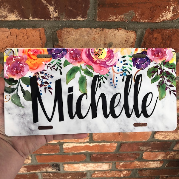 Monogrammed Personalized  License Plate, Floral Name Car Tag, Vehicle Tag,  Custom License Plate, Personalized License Plate Car Accessories