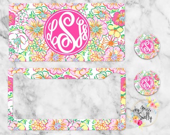 Preppy Personalized License Plate, Custom Car Tag for Women, Name Car Tag, License Plate Frame, Car Coasters, Personalized