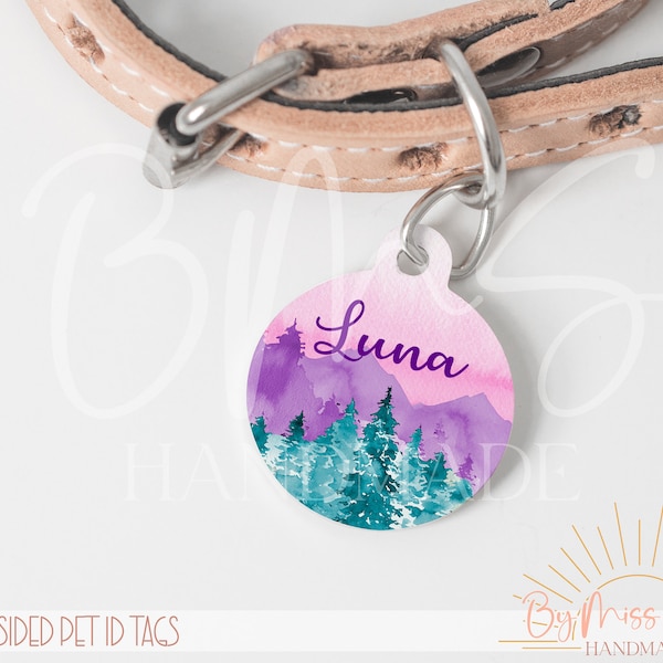 Custom Dog Tag, Mountain Dog Tag, Pet ID Tag, Personalized Pet Tag, Forest Dog Tag, Girl Dog Tag, Gift for Dog, Personalized Round Pet ID