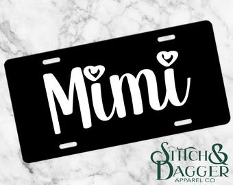 Black Personalized License Plate, Mimi Car Tag, Front Car Tag,  Custom License Plate, Personalized License Plate, Monogram Car Tag, Grandma