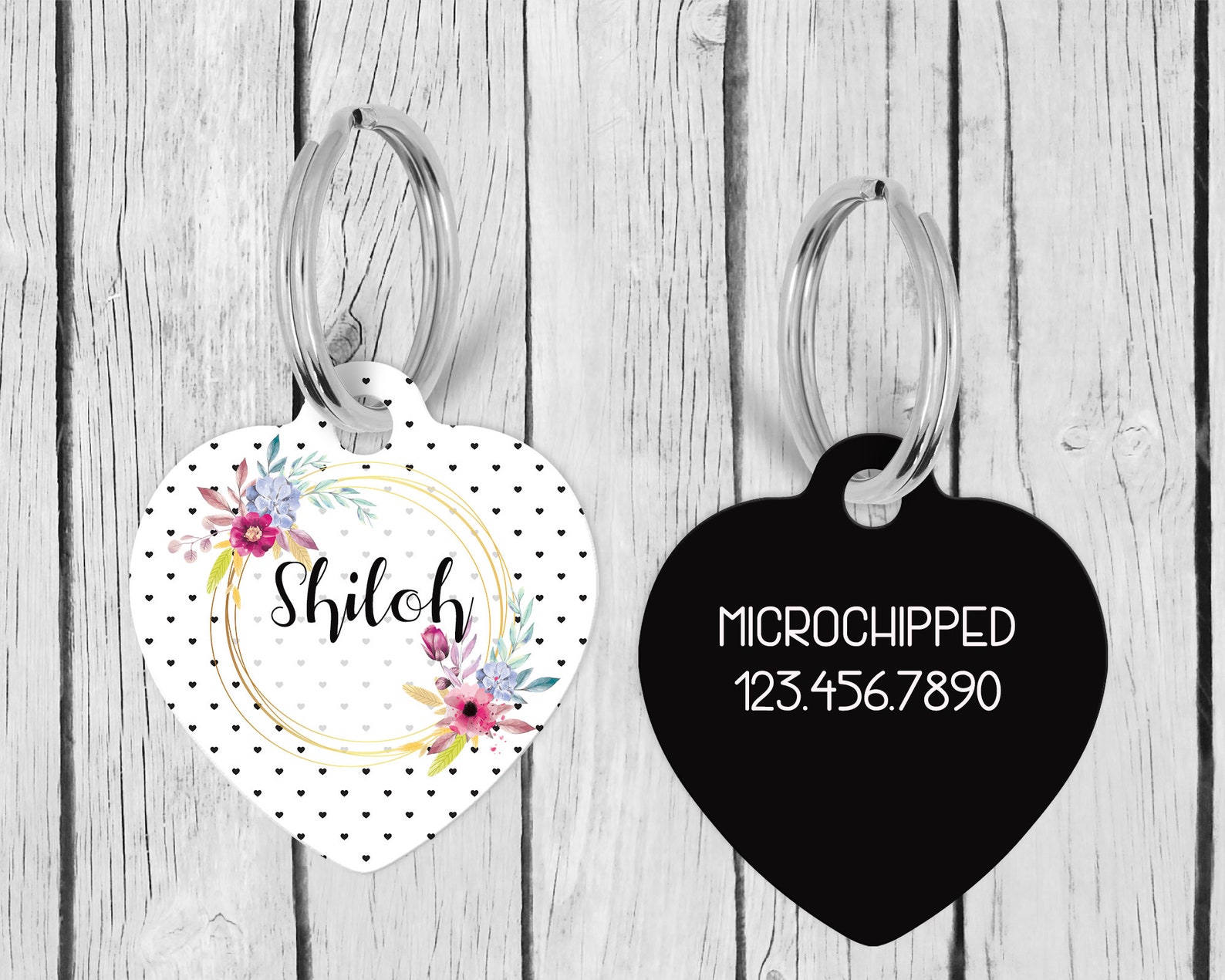 Custom Pet Id Tag Floral Pet Name Tag Boho Pet Tag Heart Etsy