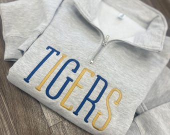 Team Quarter Zip Pullover Sweatshirt, Spiritwear Sweatshirt, Custom Team Name Sweatshirt, Tigers