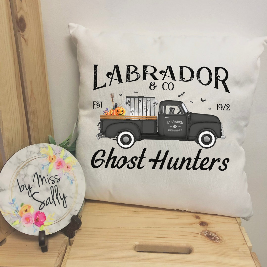 Halloween Throw Pillow, Black Lab Pumpkin Delivery, Labrador Retriever