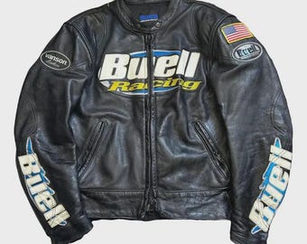 Vintage Buell Racing Leather Motorcycle Jacket by Vanson Leathers