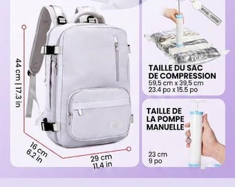 Erweiterbarer Reiserucksack mit integriertem Vakuum-Kompressionsbeutel – Das ultimative Handgepäck! 44 x 16 x 29 cm.