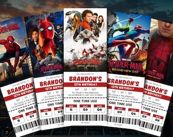 Invito per la festa di compleanno a tema Spider-Man "Brand New Day", invito per la festa di compleanno a tema Spider-Man, invito per il cinema modificabile, modello Canva, download digitale.