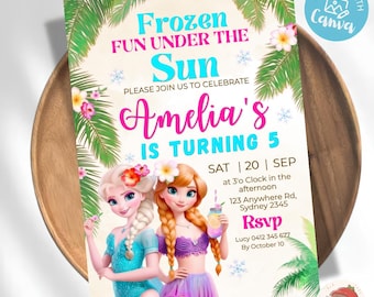 Invito per la festa di compleanno estiva a tema Frozen, invito per la festa in piscina, invito per la festa di compleanno estiva, download immediato
