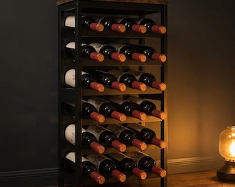 6 Tier Bamboo Wine Rack Freestanding | 24 Bottle Floor Storage Shelf with Table Top