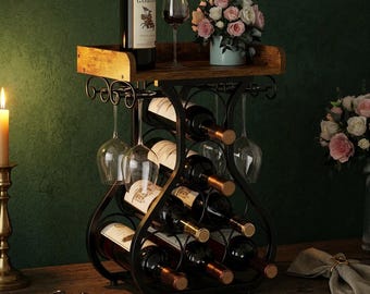 Stojak na wino z uchwytem na szklanki | Półka do organizera kuchennego barku