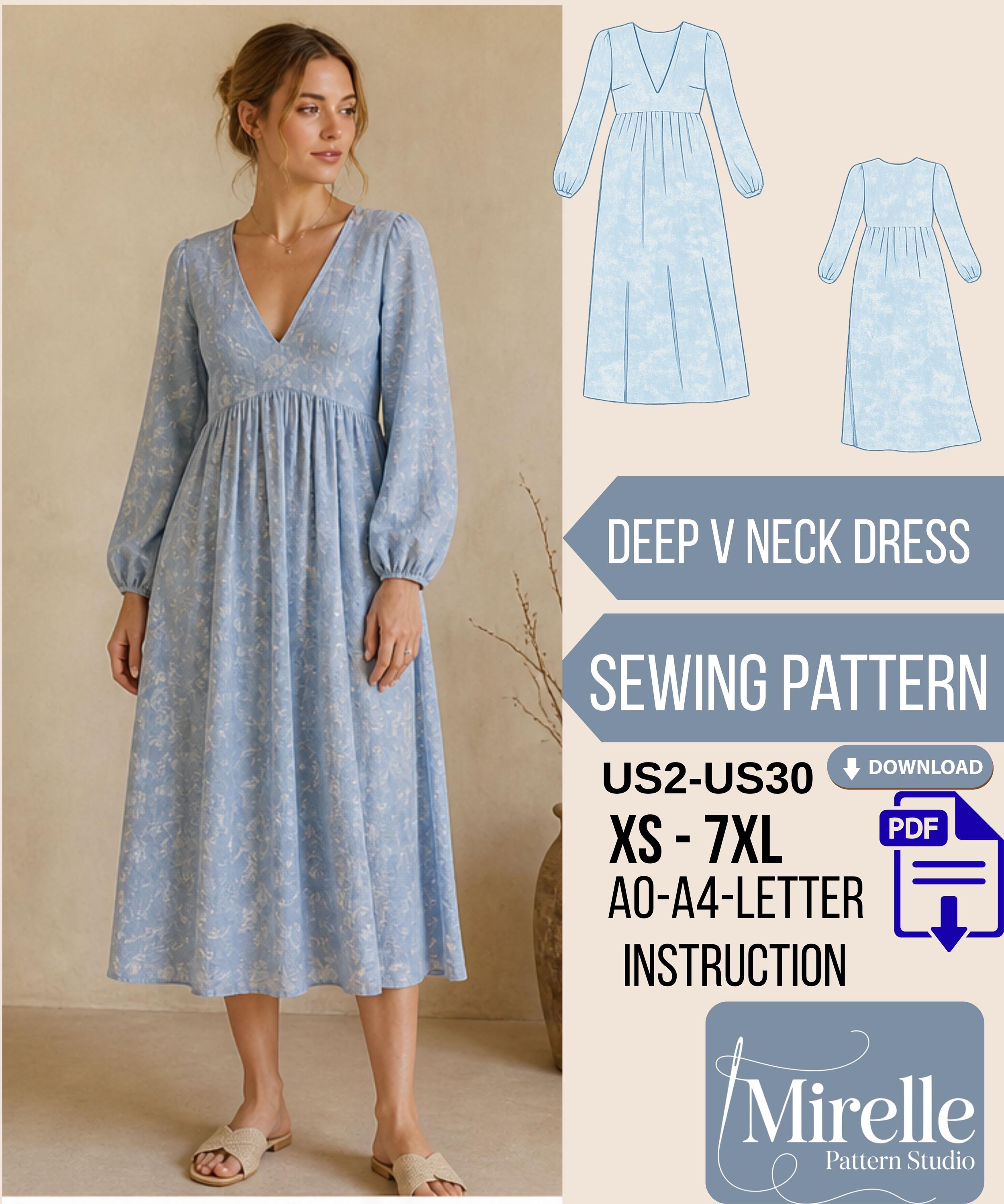 v neck empire waist dress pattern Simplicity Sewing Pattern S9702 Misses' V-Neck Empire-Line Dress With Pockets