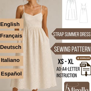 Trend Spaghetti Strap linne Klänning Sömnad pdf Patron de Couture Robe d'été PDF
