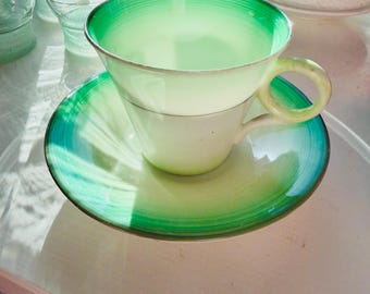 Vintage Shelley Regent Teetasse mit Untertasse, Mintgrün im Art Deco Stil, ca. 1940er - 60er Jahre