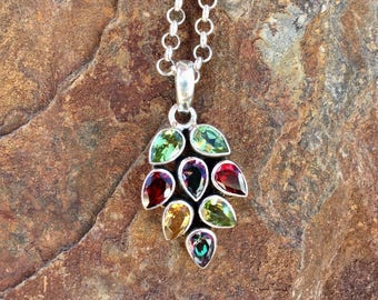 Genuine . Gemstone . Leaf . Pendant . Sterling  Silver. Necklace . Heavy Rolo Chain (Optional)