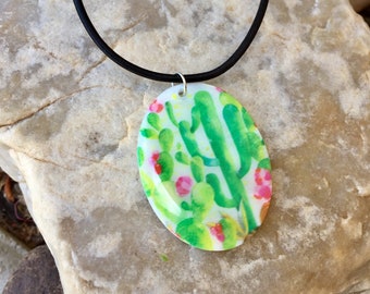 Painted . Shell . Cactus . Pendant . Leather . Necklace
