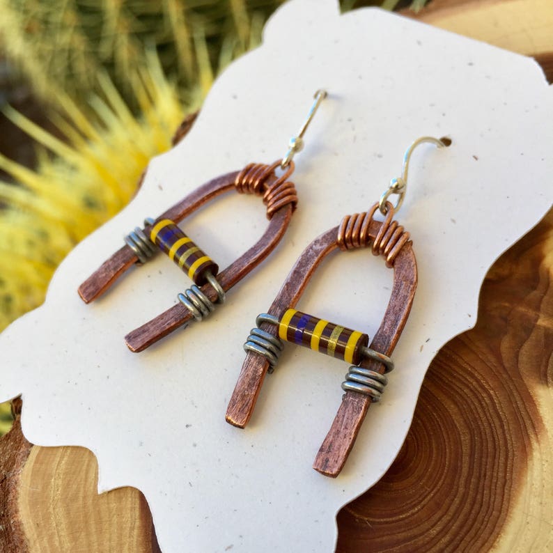 Earrings Copper Sterling Silver Purple Yellow Resistor
