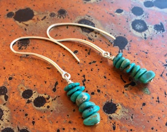 Genuine . Blue Green . Arizona . Turquoise . Unique . Sterling Silver . Earrings