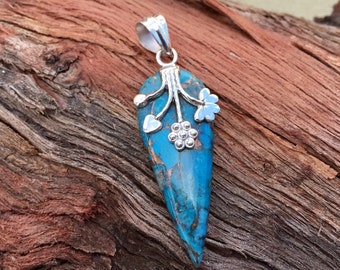 Genuine . Arizona . Copper Turquoise . Karen Hill Tribe . Sterling Silver . Pendant . Rolo Chain (Optional) . Necklace