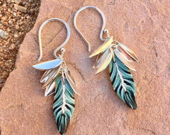 Sterling Silver . Leaf . Polymer Clay . Feather . Earrings