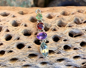 Genuine . Amethyst . Topaz . Garnet . Peridot . Gemstone . Pendant . Sterling Silver . Rolo Chain (Optional) . Necklace