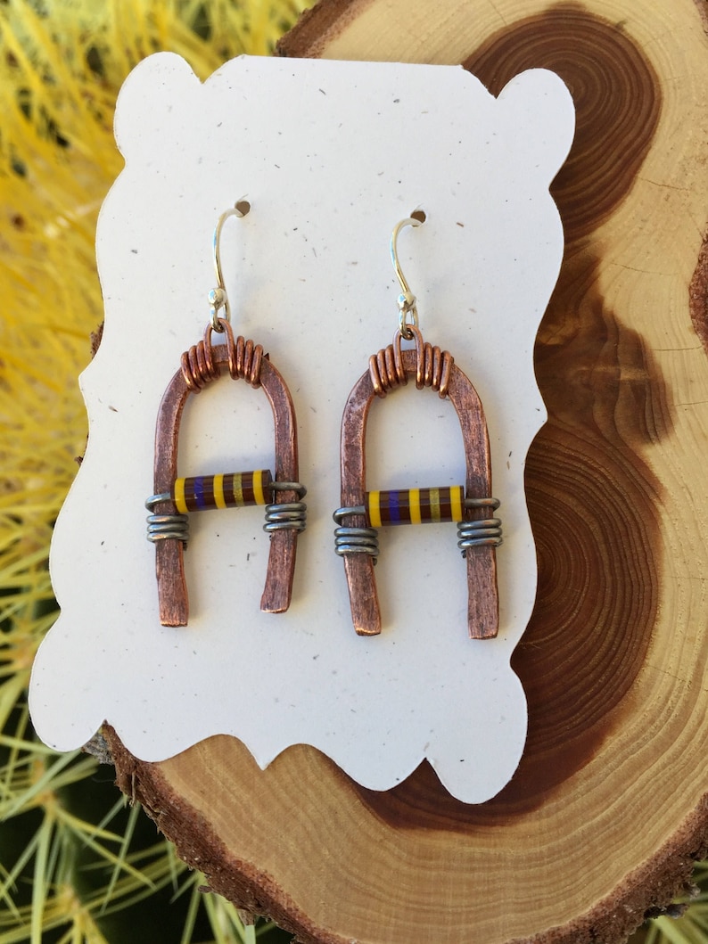 Earrings Copper Sterling Silver Purple Yellow Resistor