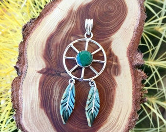 Emerald . Dreamcatcher . Pendant . Sterling Silver . Necklace . Heavy Rolo Chain (Optional)