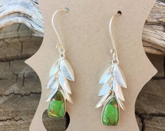 Sterling Silver . Leaf . Olive Green . Arizona . Turquoise . Earrings