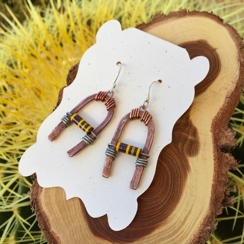 Earrings Copper Sterling Silver Purple Yellow Resistor