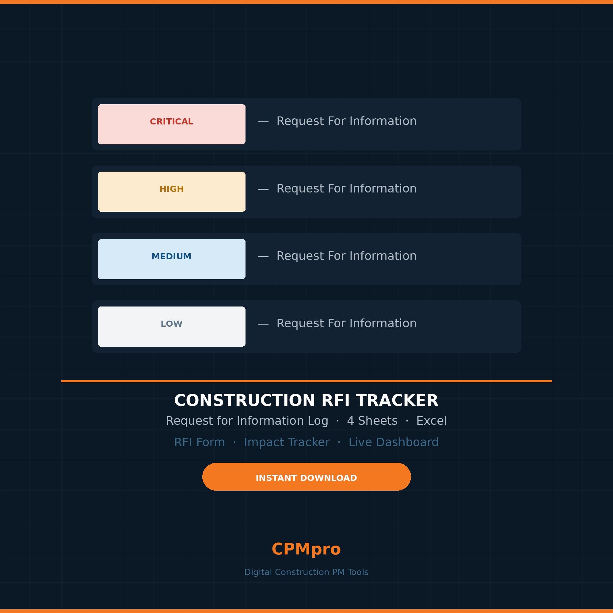 Construction RFI Tracker Excel | Request for Information Log (instant ...