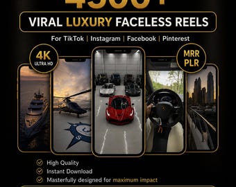 4500+ Viral Luxury Reels Bundle, 4K Faceless Lifestyle Videos, TikTok Instagram YouTube Shorts Content