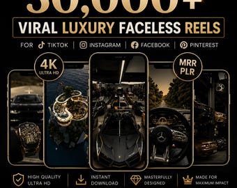 30000+ Viral Luxury Reels Bundle, 4K Faceless Lifestyle Videos, Instagram TikTok Shorts, PLR MRR Resell Rights