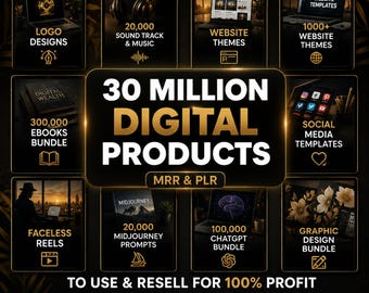 30 Million Digital Products Bundle PLR MRR | Canva Templates | DFY Passive Income Business Kit