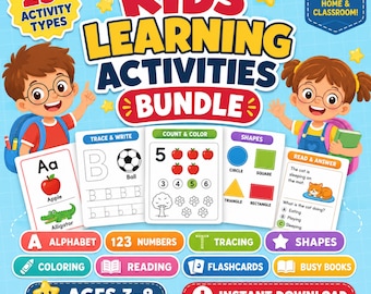 Kids Educational Bundle, Preschool Worksheets PDF, Toddler Busy Book Printable, Learning Binder, Alphabet Tracing, Homeschool Printables