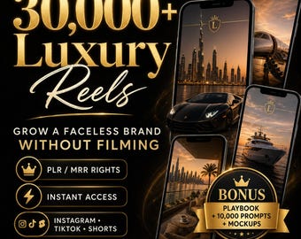 30000+ Luxury Faceless Reels Bundle, Viral Lifestyle Videos, PLR MRR Digital Product, Instagram TikTok Content