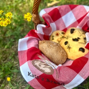 Brödkorgsinlägg Broderad personlig brödduk Bondgårdskök Linne Brödälskare Gåva Bomull Brödkorg Servett