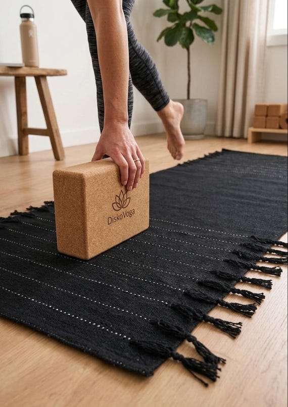 Boho Cotton Yoga Mat, Handmade Eco Friendly Yoga Rug, Non Slip Meditation Mat, Washable Floor Workout Mat, Minimalist Home Gym Decor